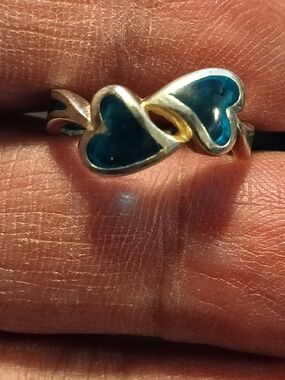 Beautiful Sterling Silver & Clear Teal Blue Inlay Heart Infinity Ring Size 6